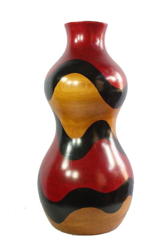 Chiang Mai handicrafts Wholesale Large Mango Wood Vase with stripes pattern