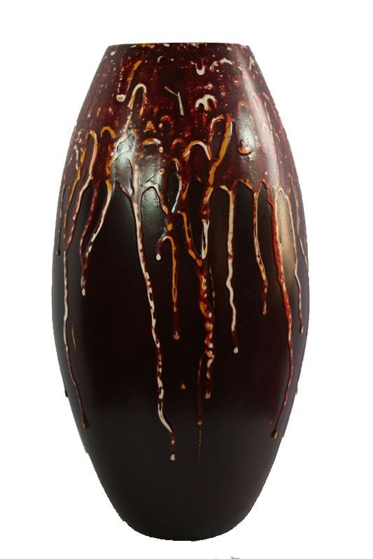 Chiang Mai handicrafts Wholesale Large Mango Wood Vase with stripes pattern