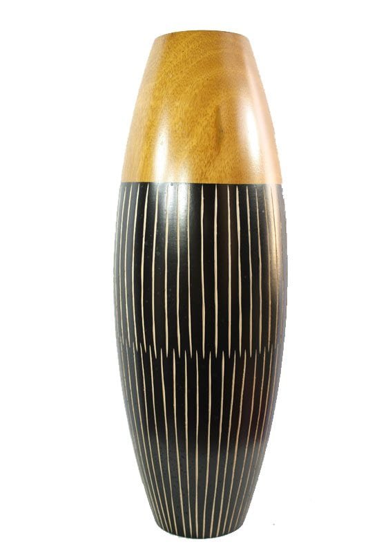 Chiang Mai handicrafts Wholesale Large Mango Wood Vase with stripes pattern