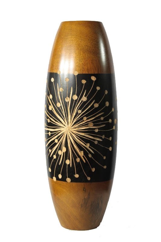 mango_wood_vase_thailand_handicrafts_wholesale_cm01652012 Chiang Mai handicrafts Wholesale Large Mango Wood Vase with flower pattern