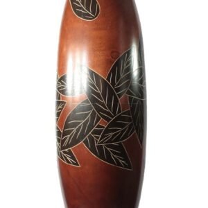 Large Mango Wood Vase with leaf pattern