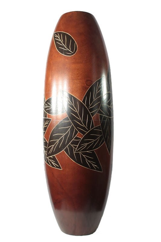 mango_wood_vase_thailand_handicrafts_wholesale_cm01952012 Large Mango Wood Vase with leaf pattern