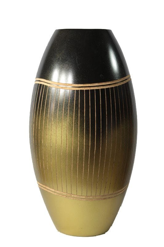 Large Mango Wood Vase with stripes pattern