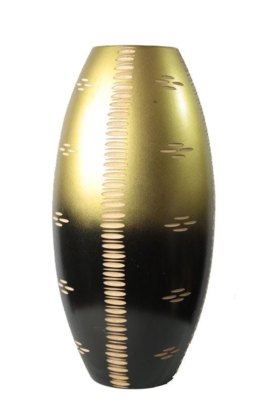Large Mango Wood Vase with stripes pattern