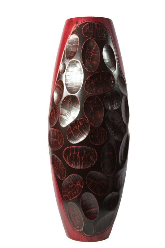 Large Mango Wood Vase with stripes pattern