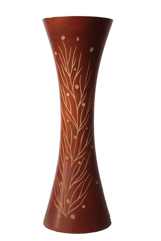 mango_wood_vase_thailand_handicrafts_wholesale_cm03250012 Medium Mango Wood Vase in orange color with leaf pattern