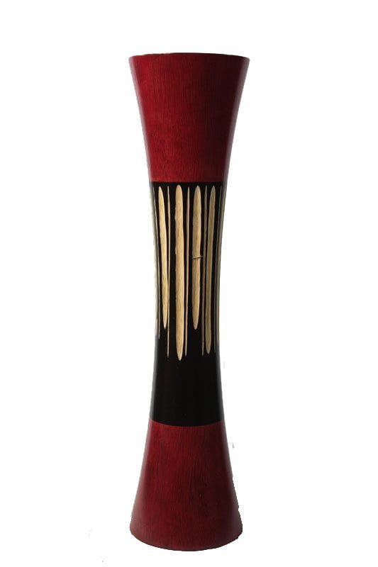 mango_wood_vase_thailand_handicrafts_wholesale_cm08150012 Large Mango Wood Vase in black and red color with Stripes design