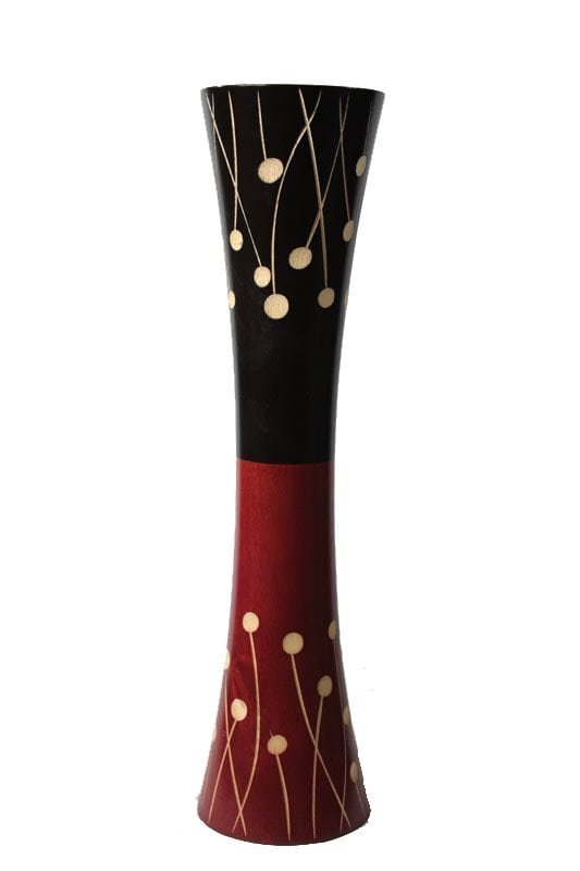Large Mango Wood Vase in black and red color with Spots design