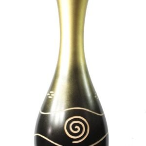 Medium Mango Wood Vase in black and gold color with stripes design