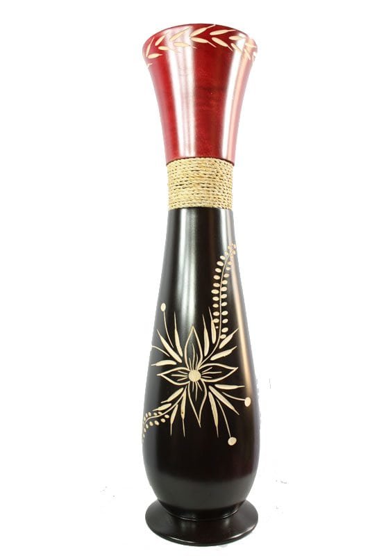 Mango Wood Vase with flower design