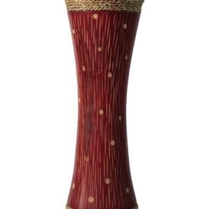 Medium Mango Wood Vase in red color with Stripes design