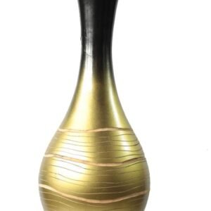 Medium Mango Wood Vase in black and gold color with stripes design