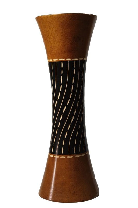 mango_wood_vase_thailand_wholesale_handicrafts_cm01250012 Medium Mango Wood Vase in black and yellow color with Stripes design
