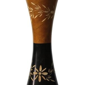 Thailand handicrafts Wholesale Medium Mango Wood Vase in black and yellow color with flower pattern