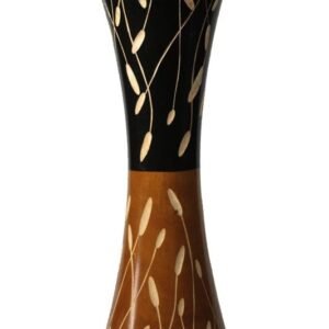 Thailand handicrafts Wholesale Medium Mango Wood Vase in black and yellow color with flower pattern