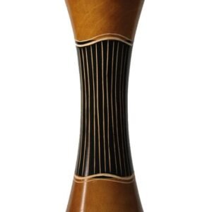 Medium Mango Wood Vase in black and yellow color with Stripes design