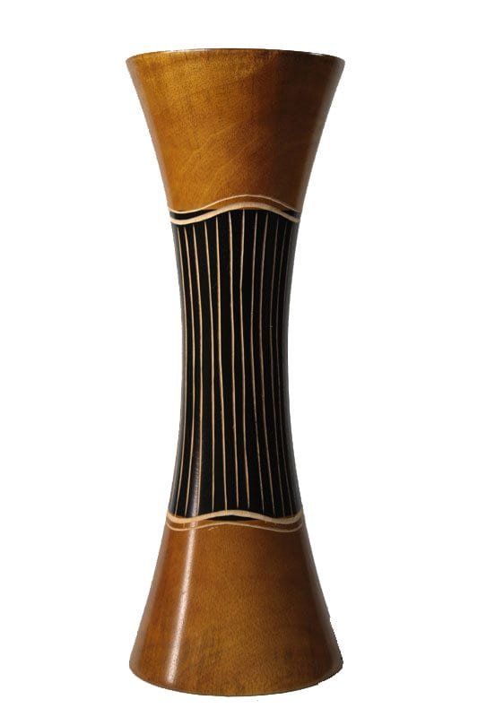 Medium Mango Wood Vase in black and yellow color with Stripes design