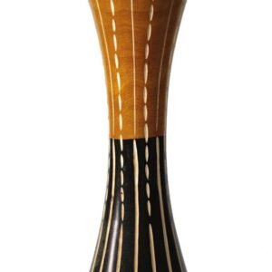 Medium Mango Wood Vase in black and yellow color with Stripes design