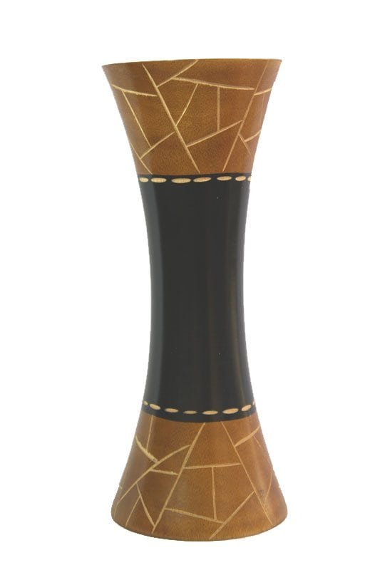 mango_wood_vase_thailand_wholesale_handicrafts_cm03650012 Medium Mango Wood Vase in black and yellow color with Stripes design