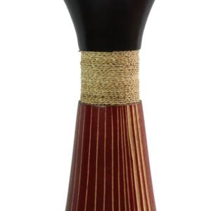Mango Wood Medium Vase in black and red color with white stripes pattern