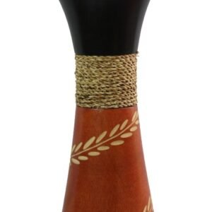 Mango Wood Medium Vase in black and orange color with leaf design