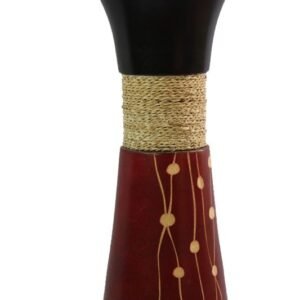 Mango Wood Medium Vase in black and red color with white spots pattern
