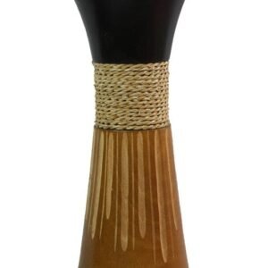 Mango Wood Medium Vase in black and brown color with stripes pattern