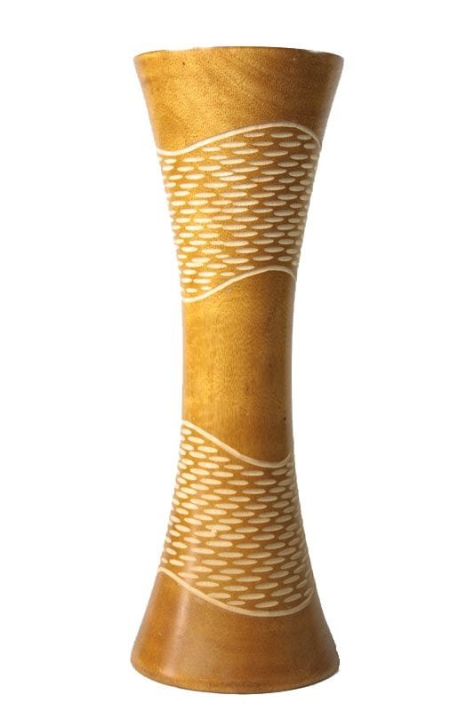 Medium Mango Wood Vase in yellow color with Stripes design