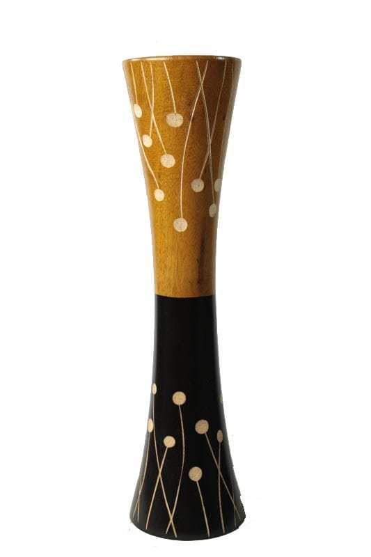mango_wood_vase_thailand_wholesale_handicrafts_cm08950012 Large Mango Wood Vase in black and yellow color with Spots design