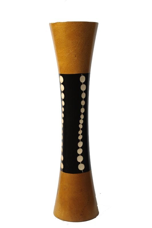 Large Mango Wood Vase in black and yellow color with Spots design