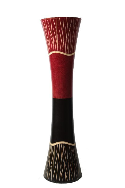 Large Mango Wood Vase in black and red color with Stripes design