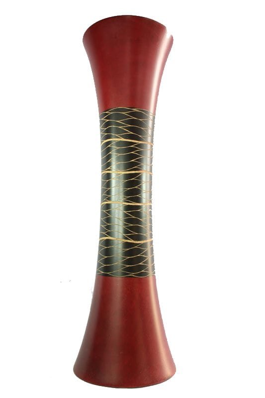 Large Mango Wood Vase in black and red color with Stripes design