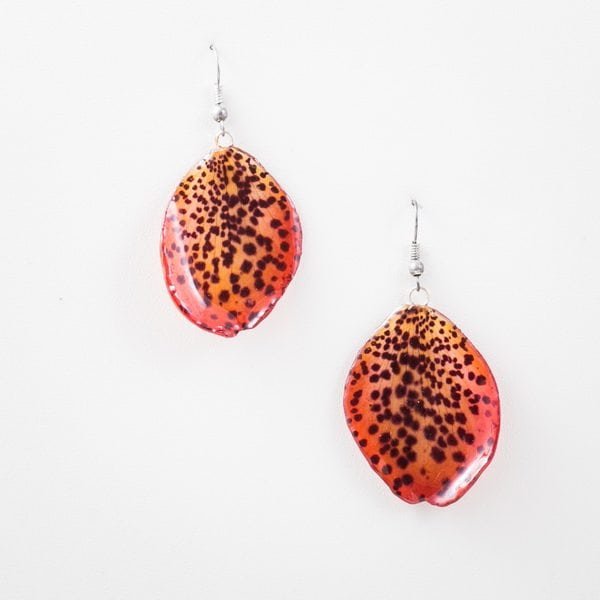 Real flower jewelry wholesale Bellatulum petal earrings in orange color