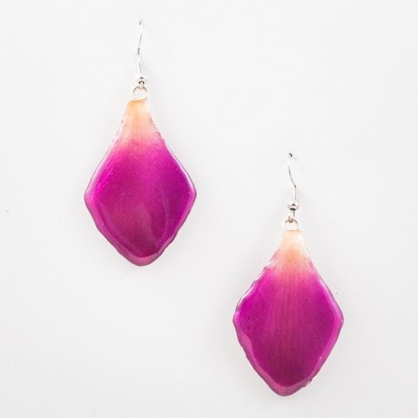 Real flower jewelry wholesale Dendrobium petal earrings in purple color