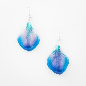 Real flower jewelry wholesale Dendrobium petal earrings in blue color