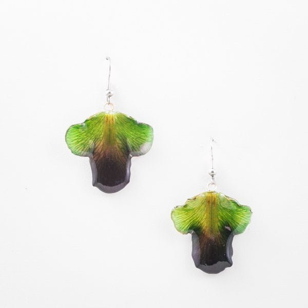 Real flower jewelry wholesale Dendrobium tongue earrings in green color