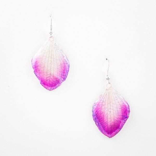 Real flower jewelry wholesale Formosum petal earrings in violet color