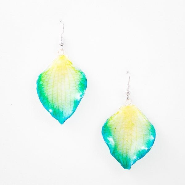 Real flower jewelry wholesale Formosum petal earrings in green color