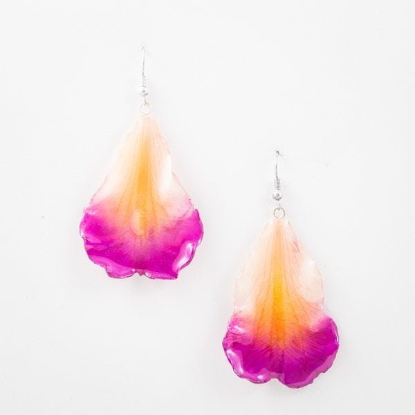 Real orchid flower jewelry wholesale Formosum tongue earrings in purple color