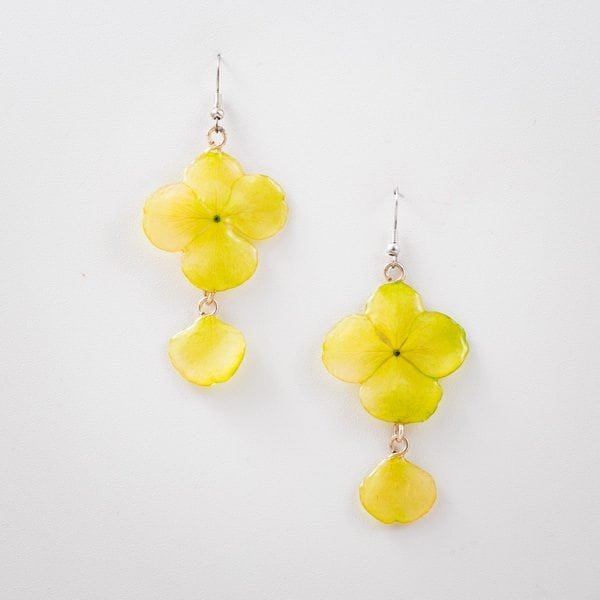 Real orchid flower jewelry wholesale Hydrangea earrings in yellow color