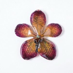 Real flower jewelry wholesale Mokara necklace in plum color