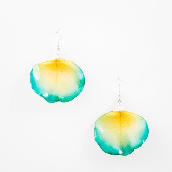 Real orchid flower jewelry Rose petal earrings in yellow color