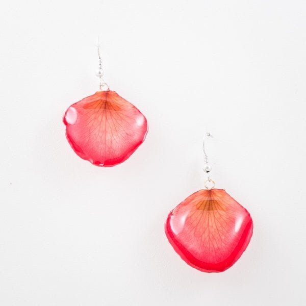 Real orchid flower jewelry wholesale Rose petal earrings in red color