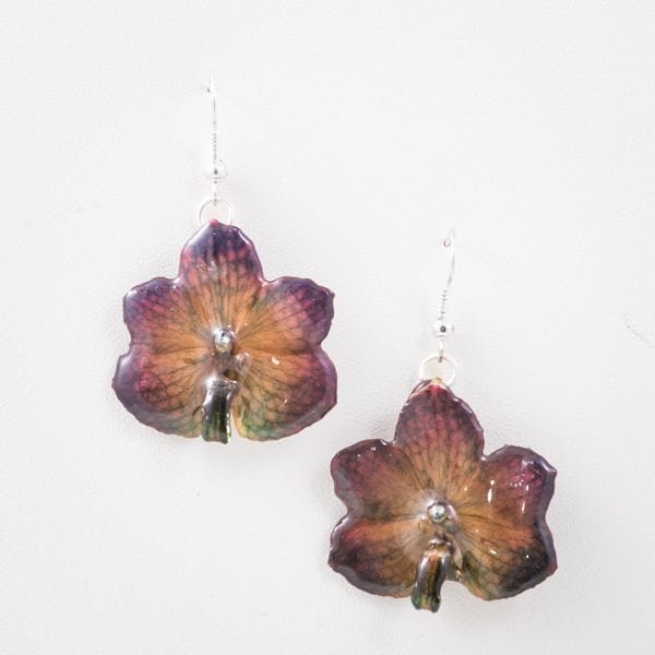 Real orchid flower jewelry Vasco earrings in purple color
