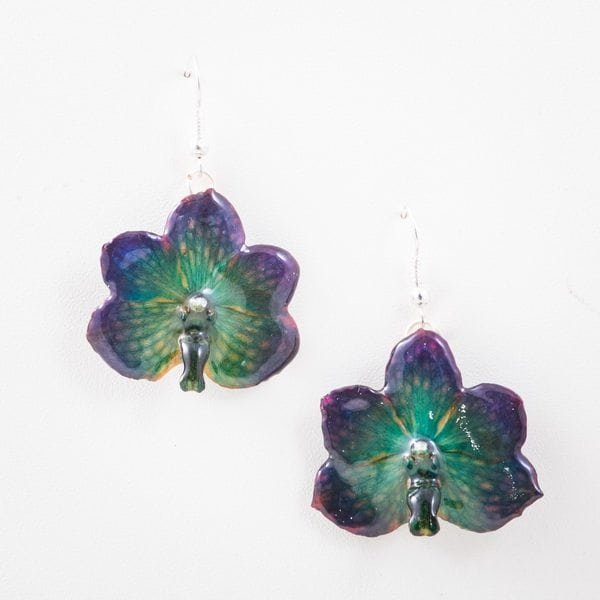 Real orchid flower jewelry plum earrings in pink color