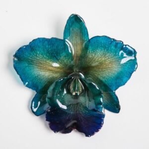 Real flower jewelry medium Cattleya pendant in blue color
