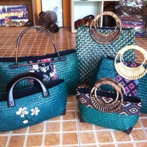 Chiang Mai handicrafts Wholesale Bamboo handbag with Thai definition design in blue color