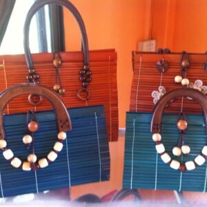 Thailand handicrafts Wholesale Bamboo Handbag in blue and orange color