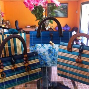 Thailand handicrafts Wholesale Bamboo Handbag in blue color tone