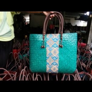 Blue bamboo handbag wholesale with Thai definition pattern
